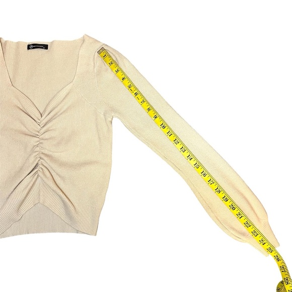 Prettygarden Ruched Knit Sweater. Apricot Puff Sleeve Y2K Style Top. Size Small - Picture 10 of 12